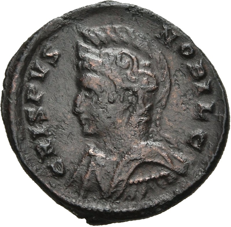 RIC VII Londinium 275 Constantine I obverse, Bust of Crispus, helmeted, cuirassed, left
