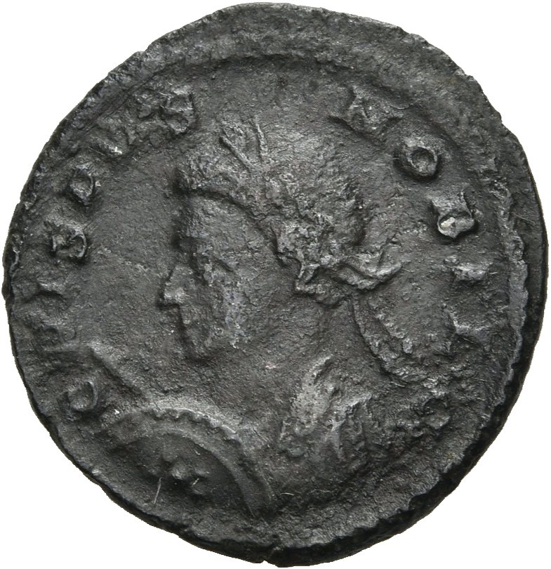 RIC VII Londinium 279 Constantine I obverse, Bust of Crispus, laureate, cuirassed, left, holding spear pointing forward in...