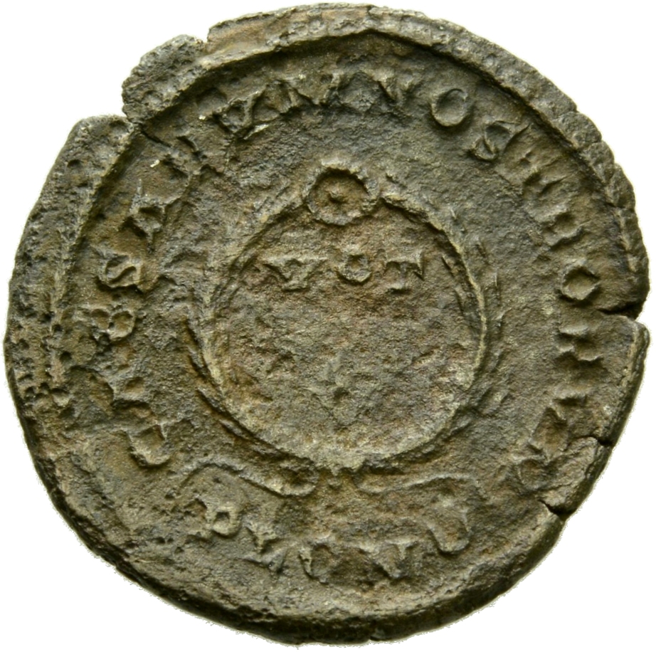 RIC VII Londinium 291 Constantine I reverse, VOT/X within laurel wreath
