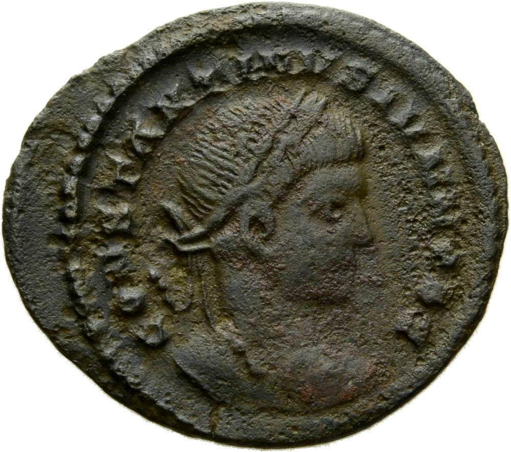 RIC VII Londinium 292 Constantine I obverse, Head of Constantine II, laureate, right