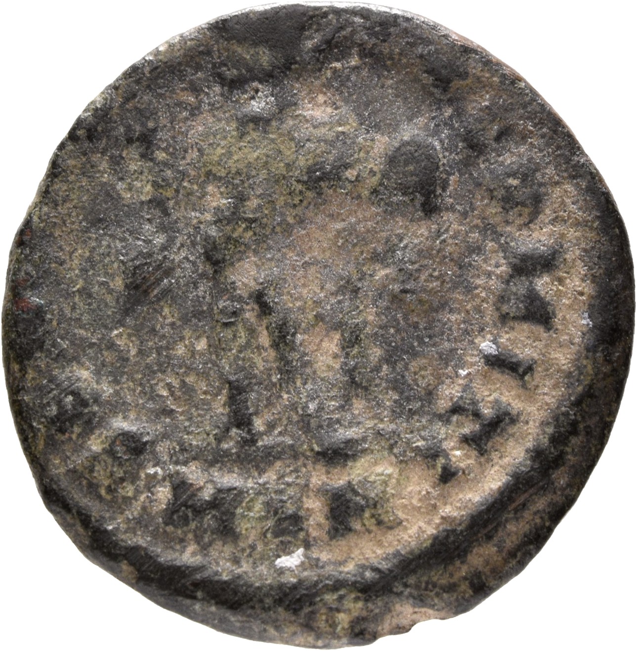 RIC VII Londinium 54 Constantine I reverse, Sol, radiate, chlamys draped across left shoulder, standing left, raising righ...