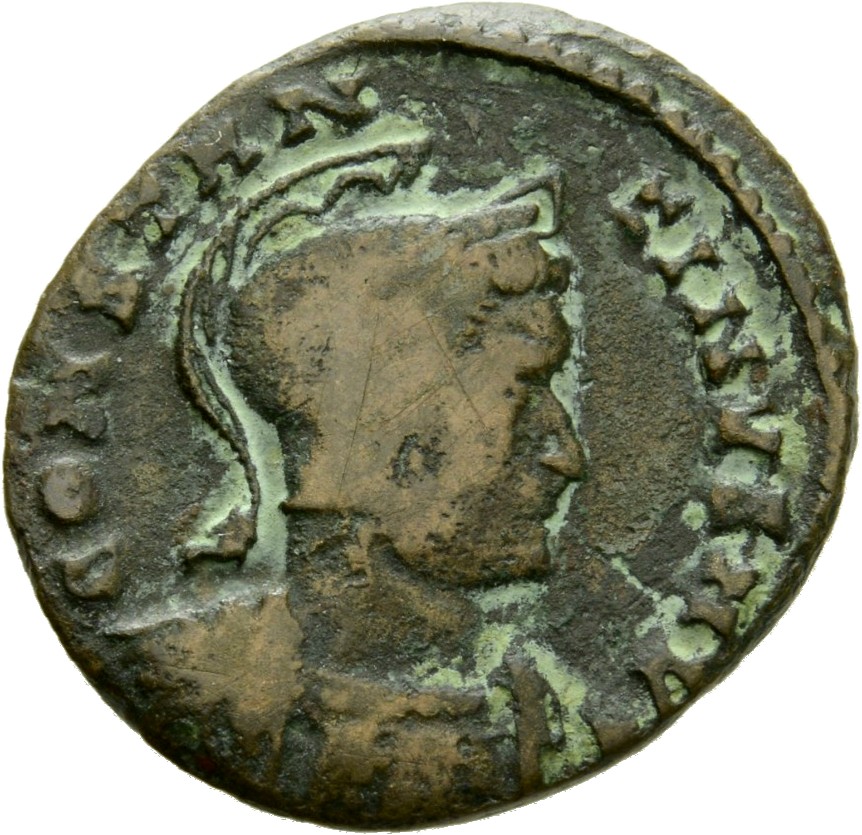 RIC VII Lugdunum 102 Constantine I obverse, Bust of Constantine I, helmeted, cuirassed, right