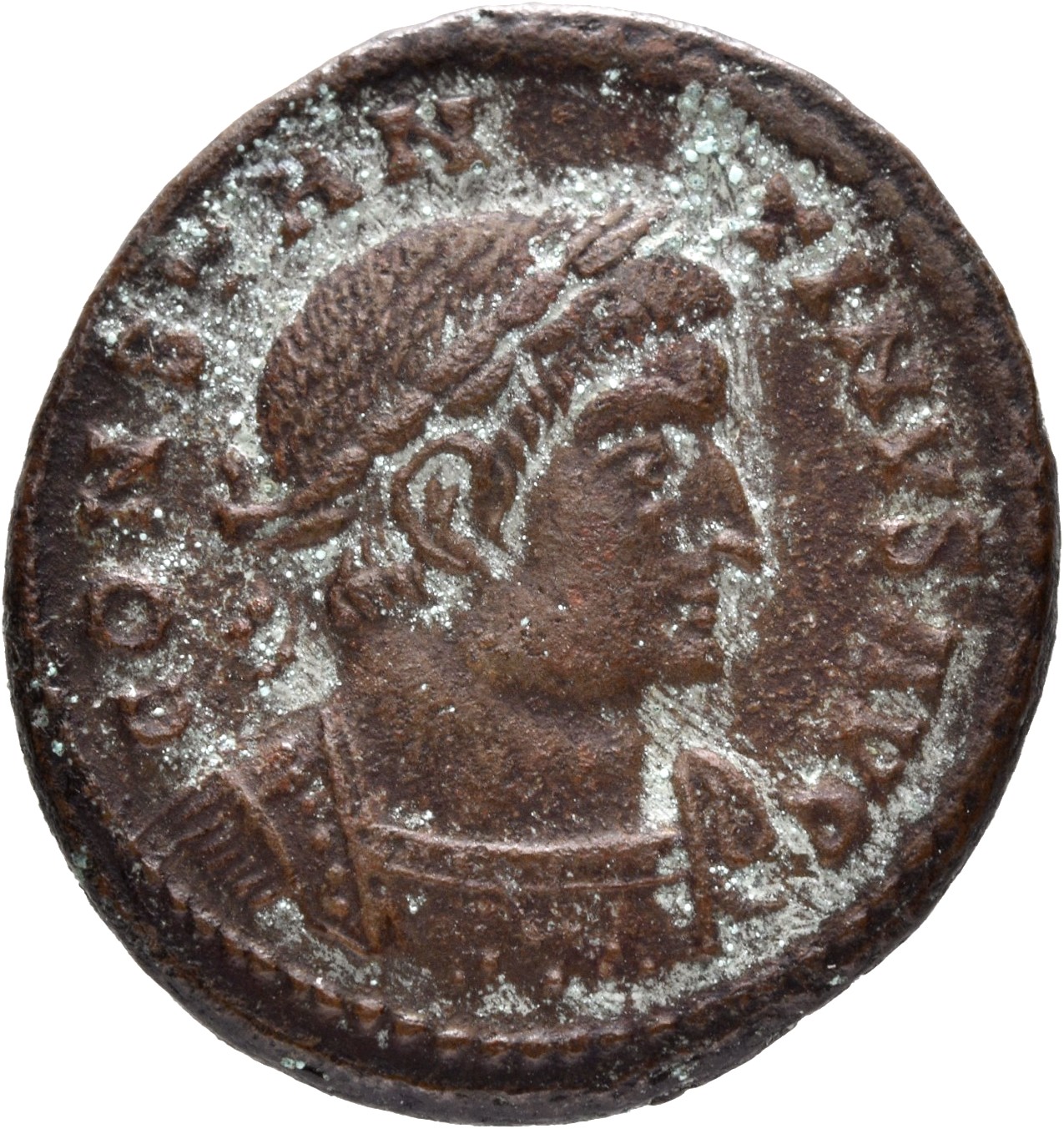 RIC VII Lugdunum 115 Constantine I obverse, Bust of Constantine I, laureate, cuirassed, right