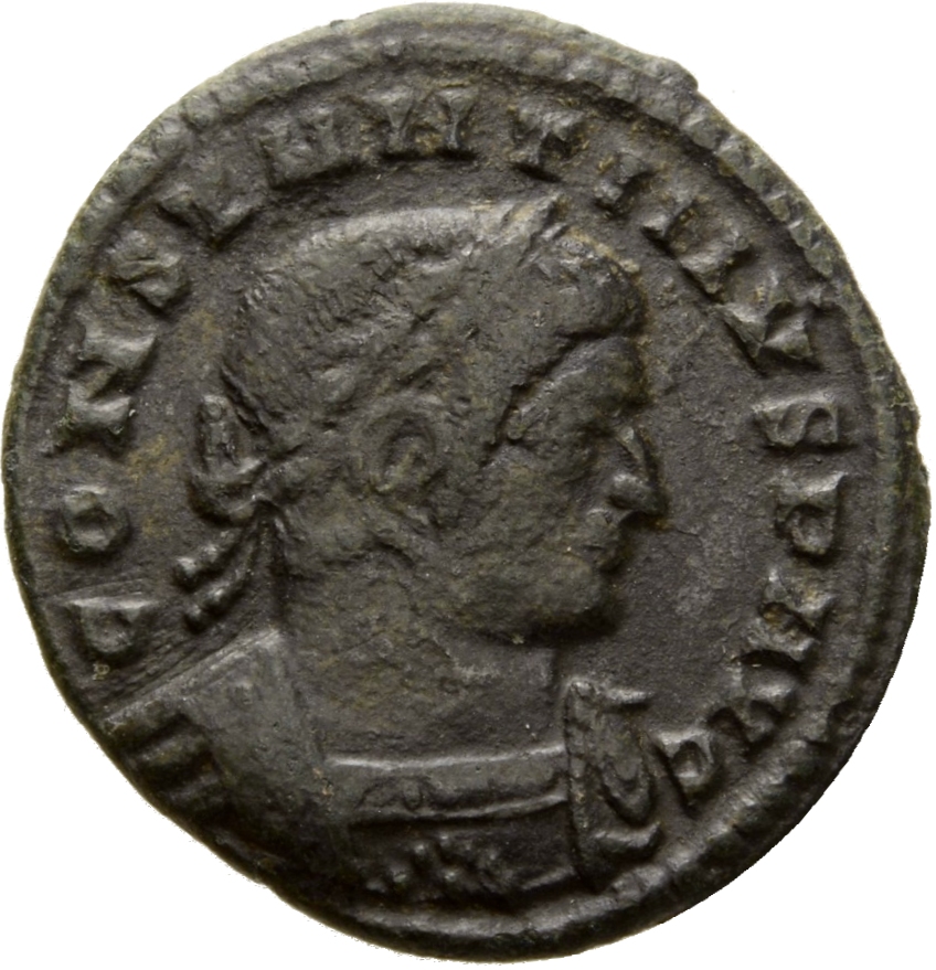 RIC VII Lugdunum 128 Constantine I obverse, Bust of Constantine I, laureate, cuirassed, right