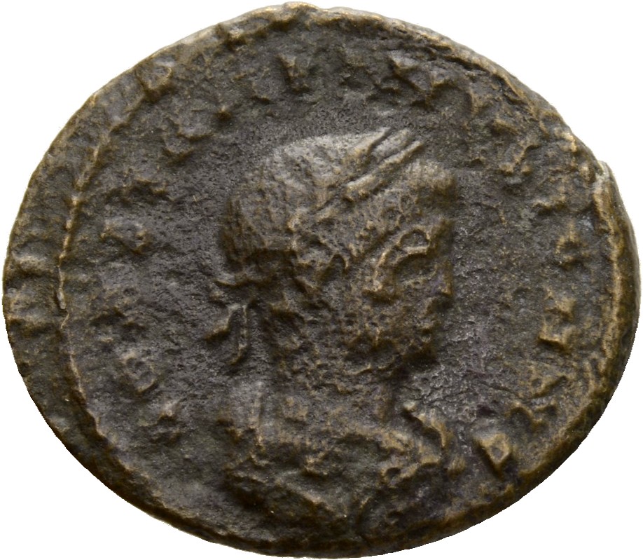 RIC VII Lugdunum 148 Constantine I obverse, Bust of Constantine II, laureate, draped, cuirassed, right, seen from behind