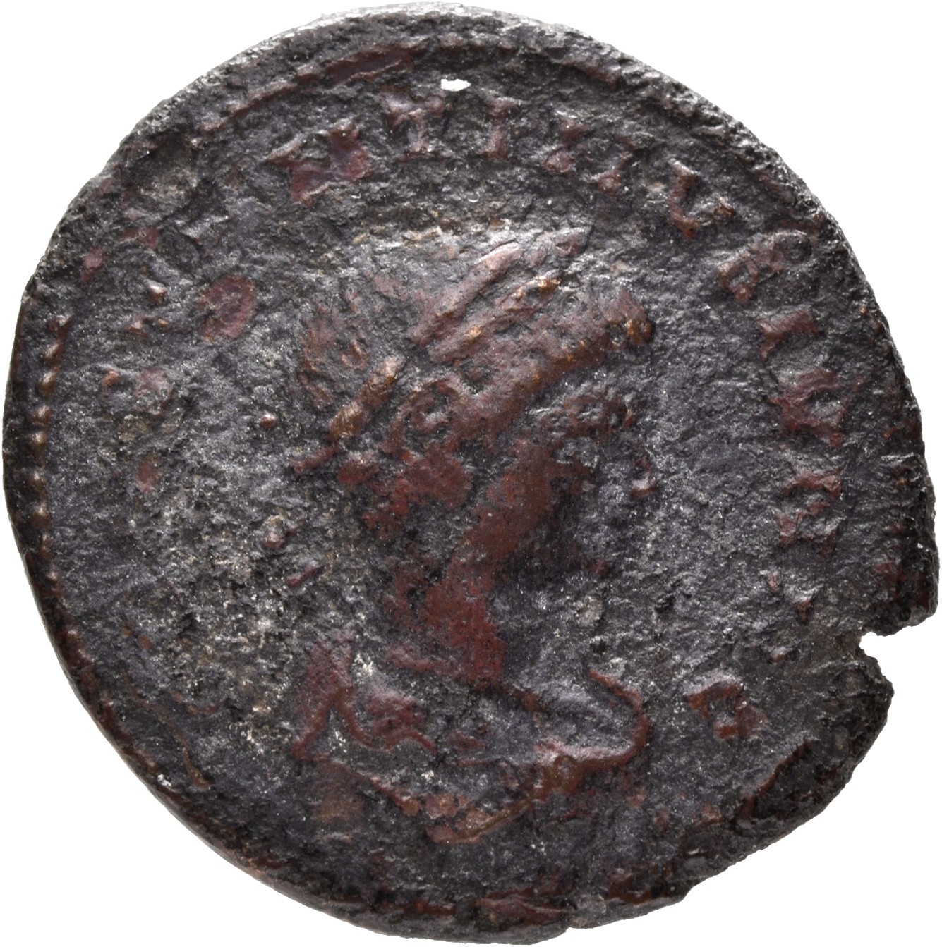 Constantine I obverse — Bust of Constantine II, laureate, draped, cuirassed, right, seen from behind