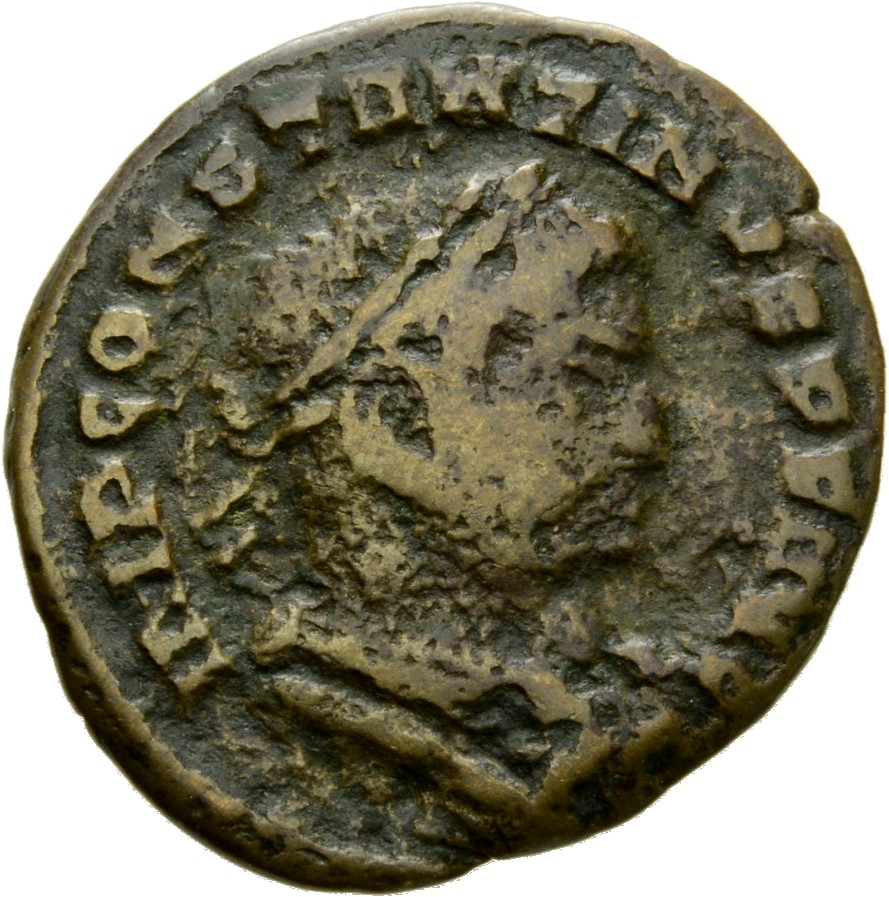 RIC VII Lugdunum 15 Constantine I obverse, Bust of Constantine I, laureate, draped, cuirassed, right, seen from behind