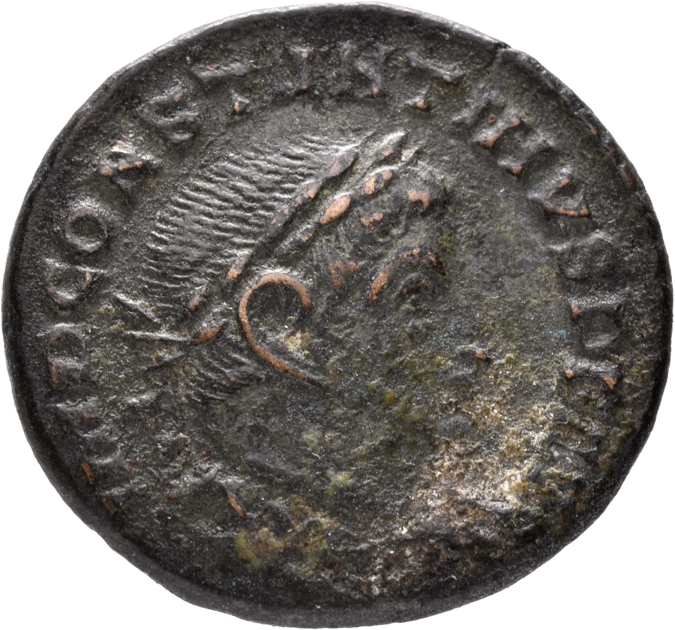 Constantine I obverse — Bust of Constantine I, laureate, draped, cuirassed, right, seen from behind