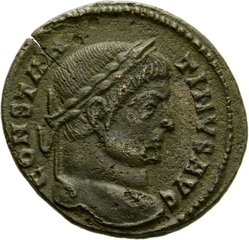 RIC VII Lugdunum 209 Constantine I obverse, Head of Constantine I, laureate, right