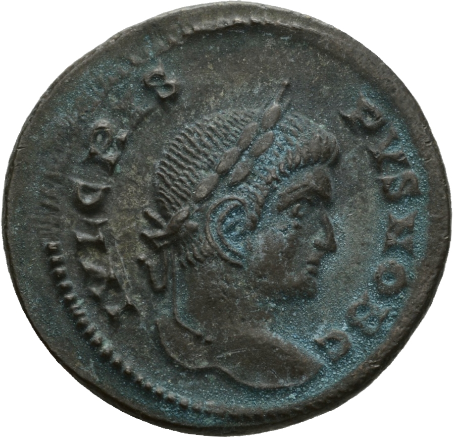 RIC VII Lugdunum 215 Constantine I obverse, Head of Crispus, laureate, right
