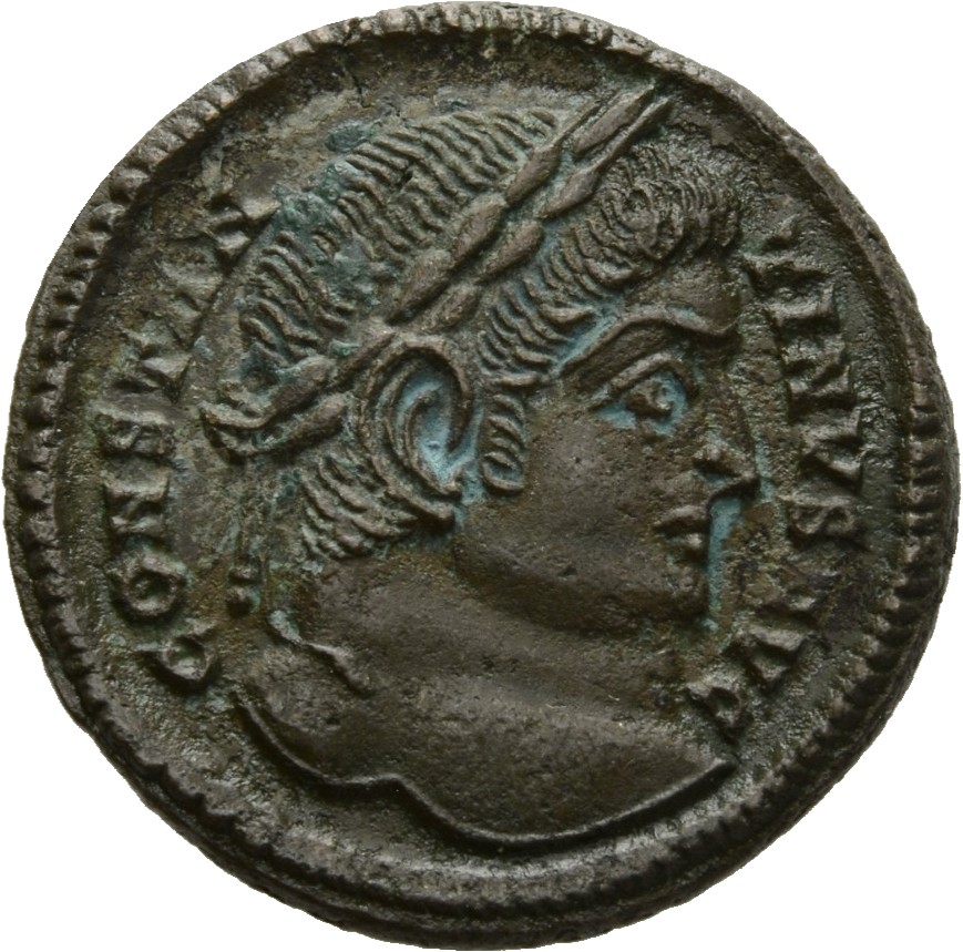 RIC VII Lugdunum 222 Constantine I obverse, Head of Constantine I, laureate, right
