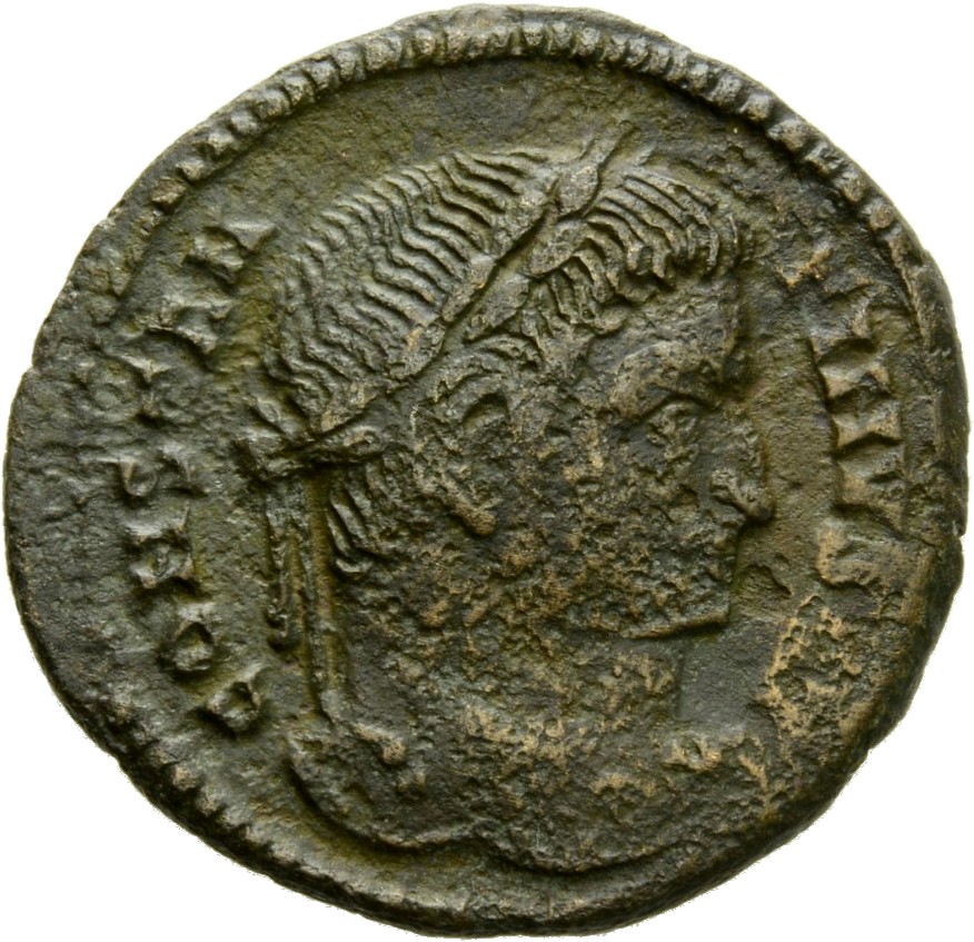 RIC VII Lugdunum 225 Constantine I obverse, Head of Constantine I, laureate, right