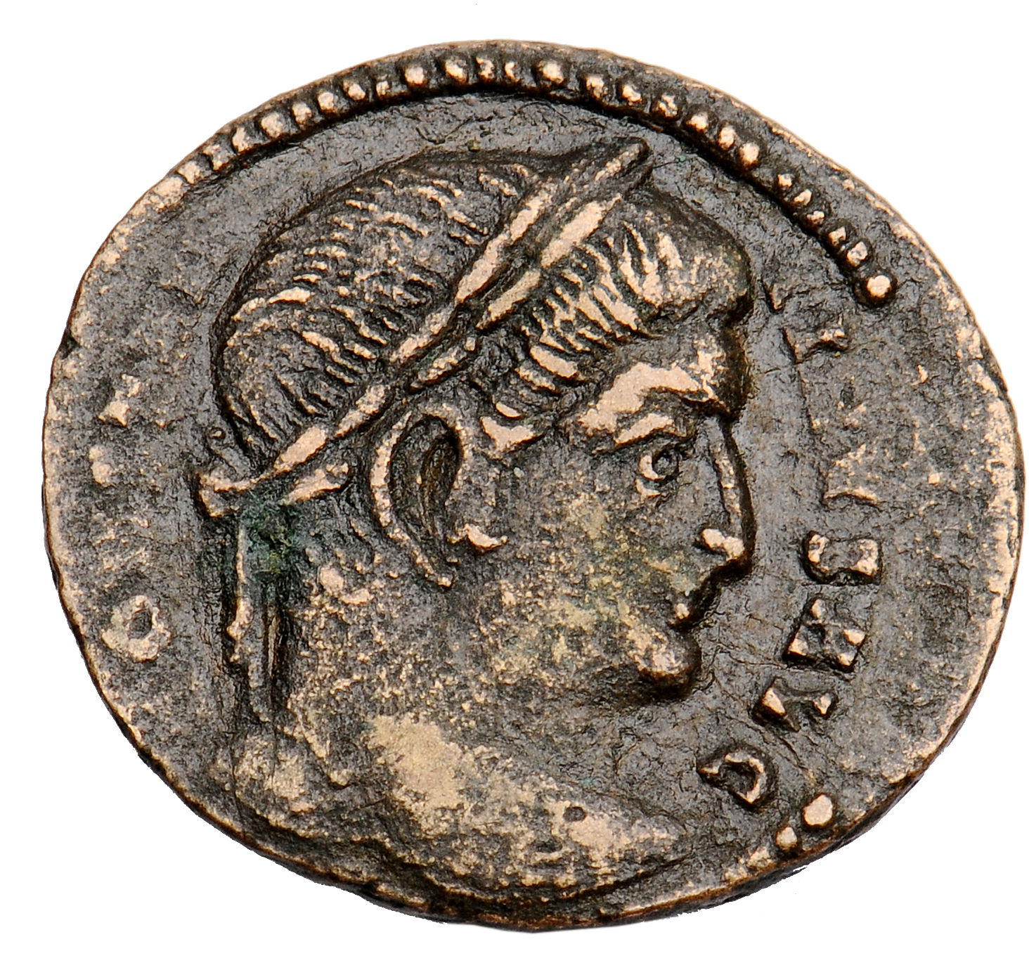 RIC VII Lugdunum 225 Constantine I obverse, Head of Constantine I, laureate, right