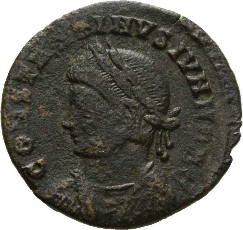 RIC VII Lugdunum 231 Constantine I obverse, Bust of Constantine II, laureate, draped, cuirassed, left