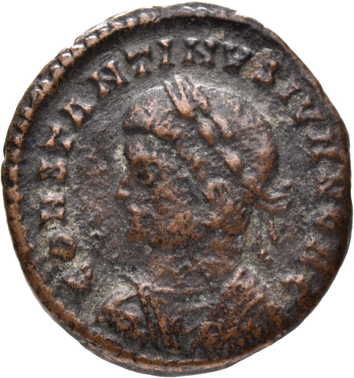 Constantine I obverse — Bust of Constantine II, laureate, draped, cuirassed, left