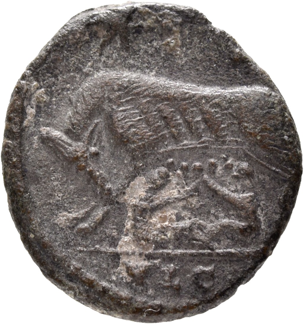 RIC VII Lugdunum 242 Constantine I reverse, She-wolf, standing left, suckling twins; above, two stars