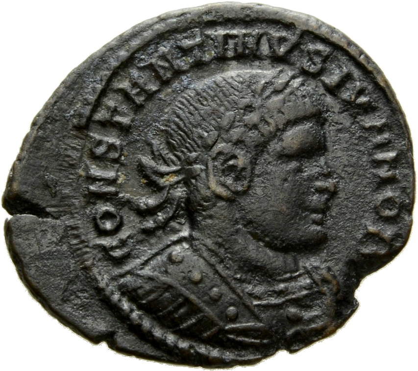 RIC VII Lugdunum 254 Constantine I obverse, Bust of Constantine II, laureate, cuirassed, right
