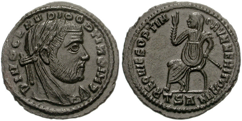RIC VII Lugdunum 26 Constantine I obverse, Bust of Constantine I, laureate, draped, cuirassed, right, seen from behind