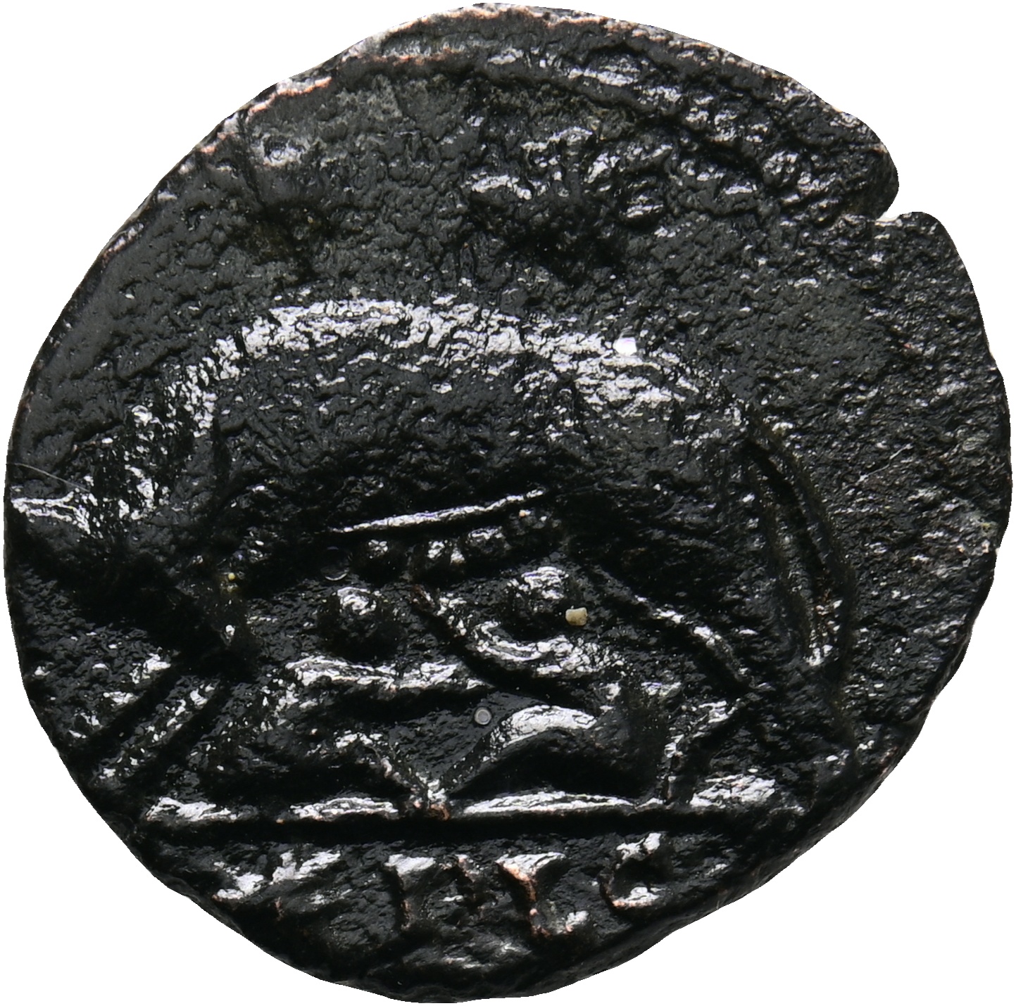 RIC VII Lugdunum 267 Constantine I reverse, She-wolf, standing left, suckling twins; above, two stars