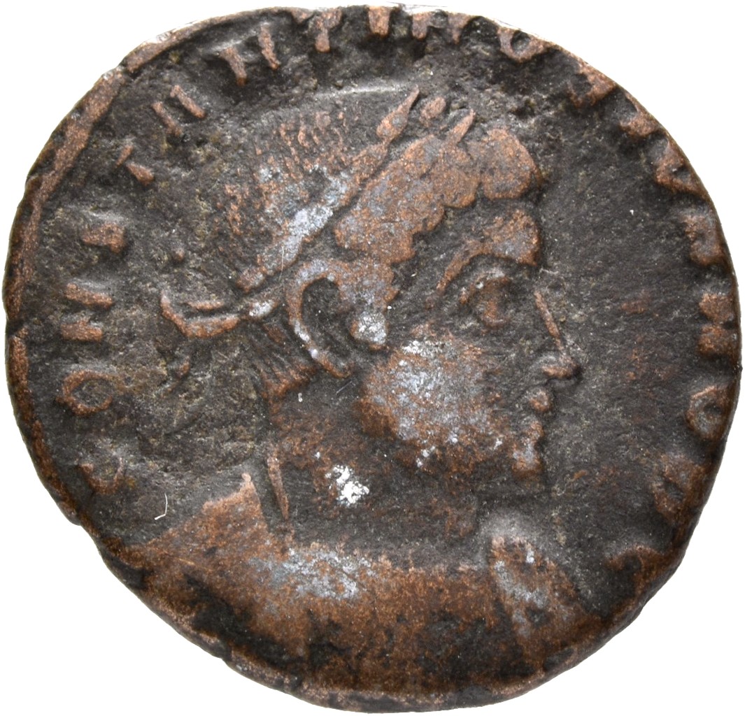 RIC VII Lugdunum 286 Constantine I obverse, Bust of Constantine II, laureate, cuirassed, right