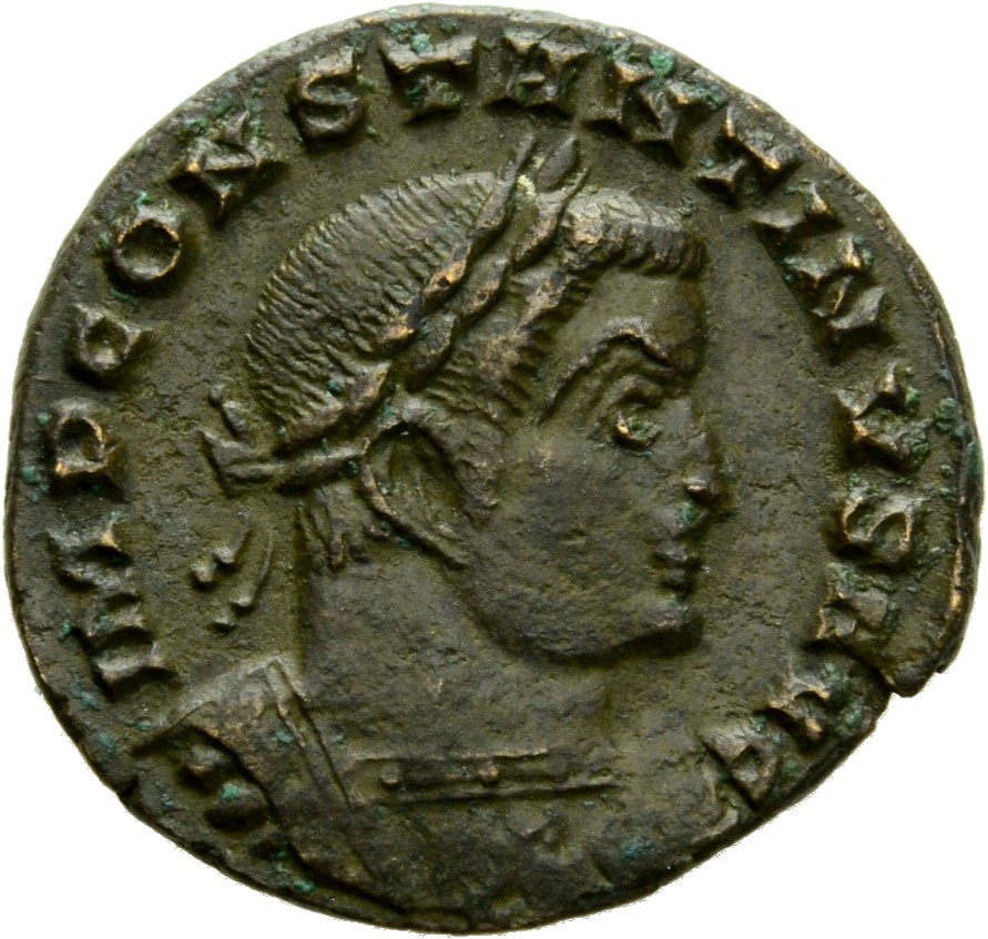 RIC VII Lugdunum 34 Constantine I obverse, Bust of Constantine I, laureate, cuirassed, right