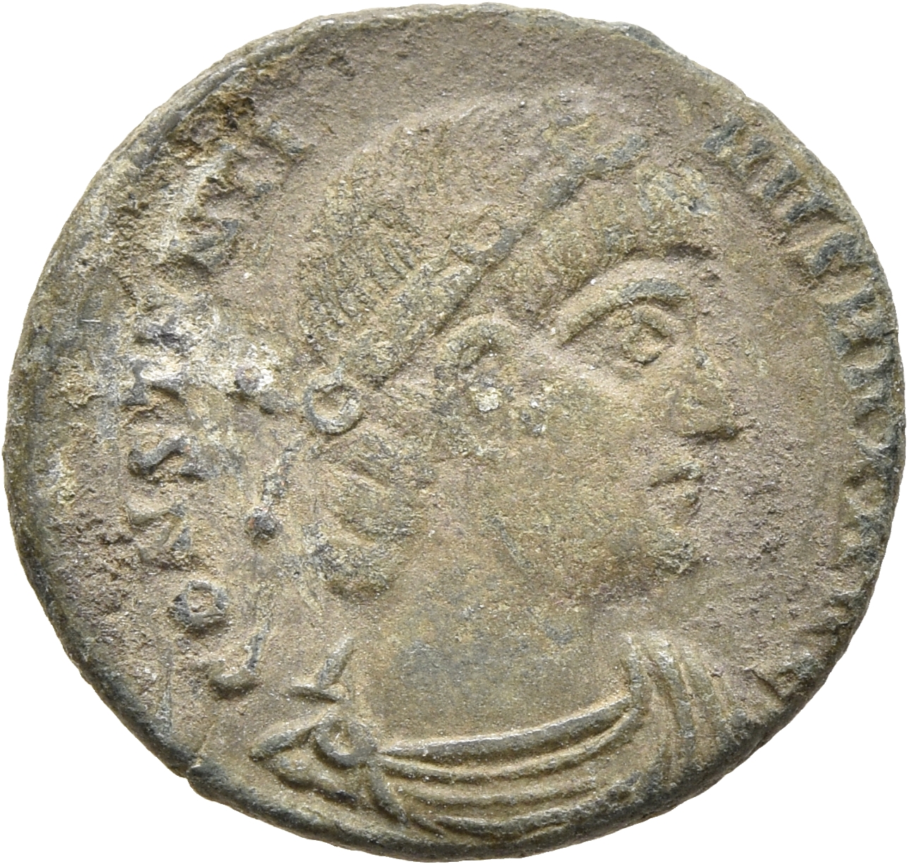 RIC VII Nicomedia 119 Constantine I obverse, Bust of Constantine II, laureate, draped, cuirassed, right