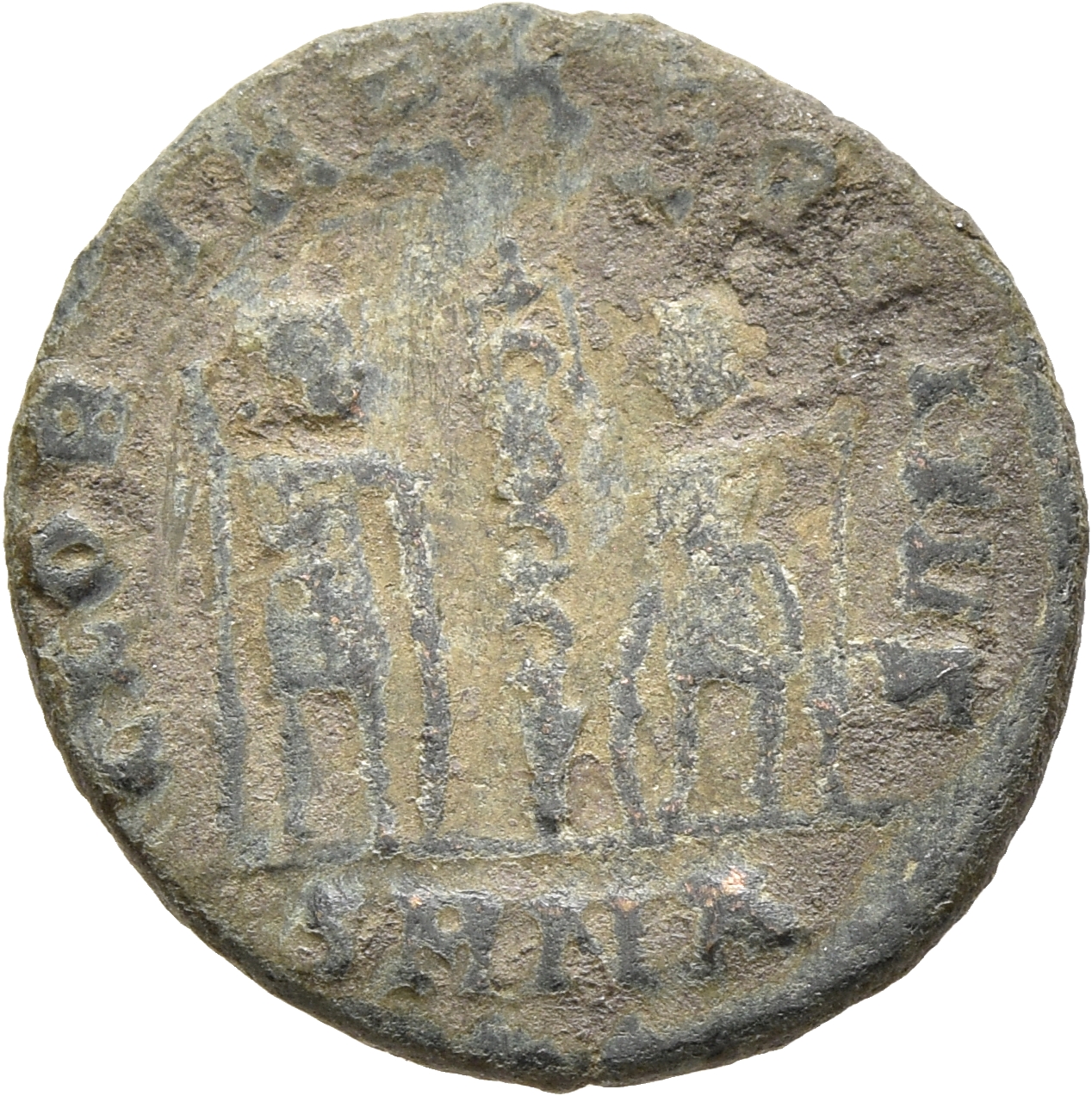 RIC VII Nicomedia 119 Constantine I reverse, Four-fold wreath enclosing legend and mint mark; at top of wreath, eagle stan...