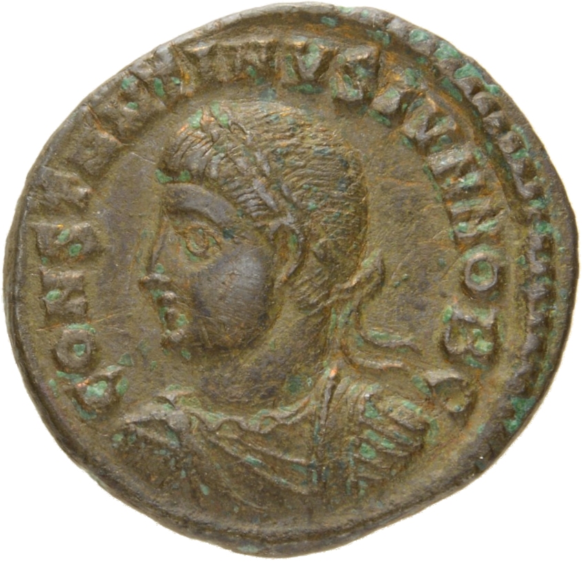 RIC VII Nicomedia 123 Constantine I obverse, Bust of Constantine II, laureate, draped, cuirassed, left