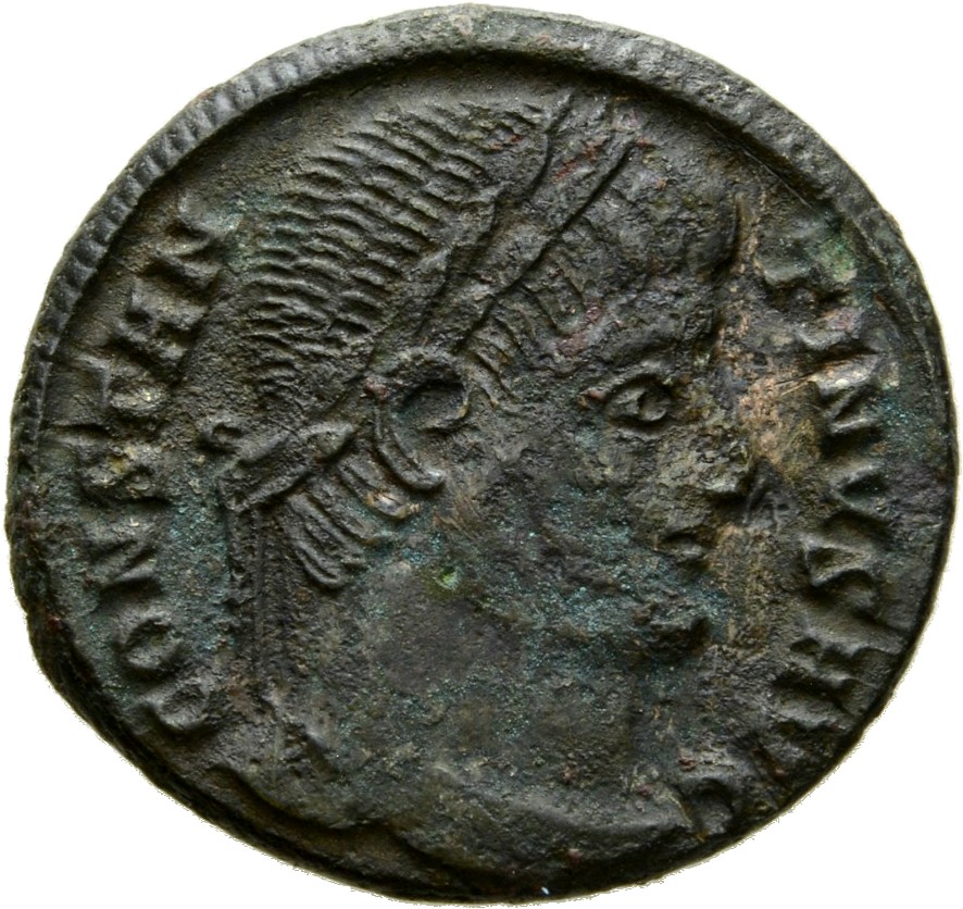 Constantine I obverse — Head of Constantine I, laureate, right