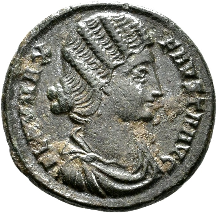 RIC VII Nicomedia 149 Constantine I obverse, Bust of Fausta, waved hair, mantled, right