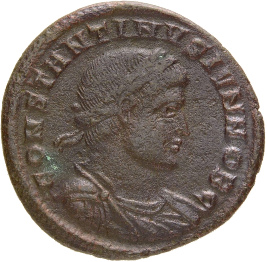 RIC VII Nicomedia 157 Constantine I obverse, Bust of Constantine II, laureate, draped, cuirassed, right