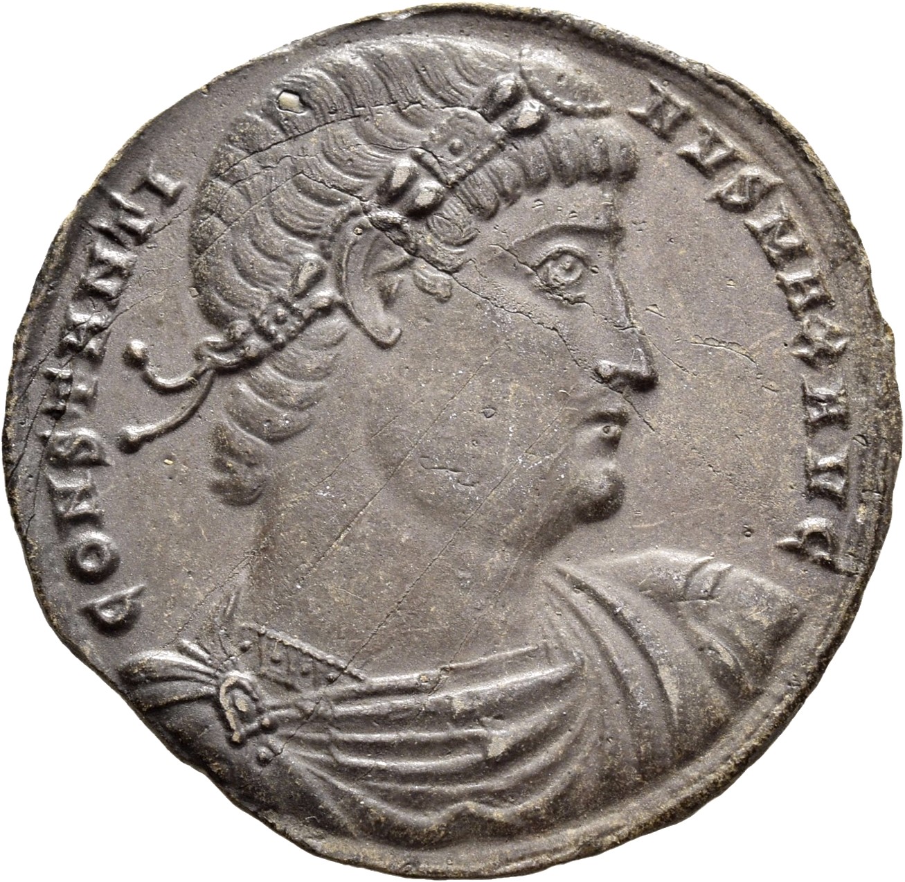 RIC VII Nicomedia 162 Constantine I obverse, Bust of Constantine I, rosette-diademed, draped, cuirassed, right