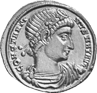 Constantine I obverse — Bust of Constantine I, rosette-diademed, draped, cuirassed, right