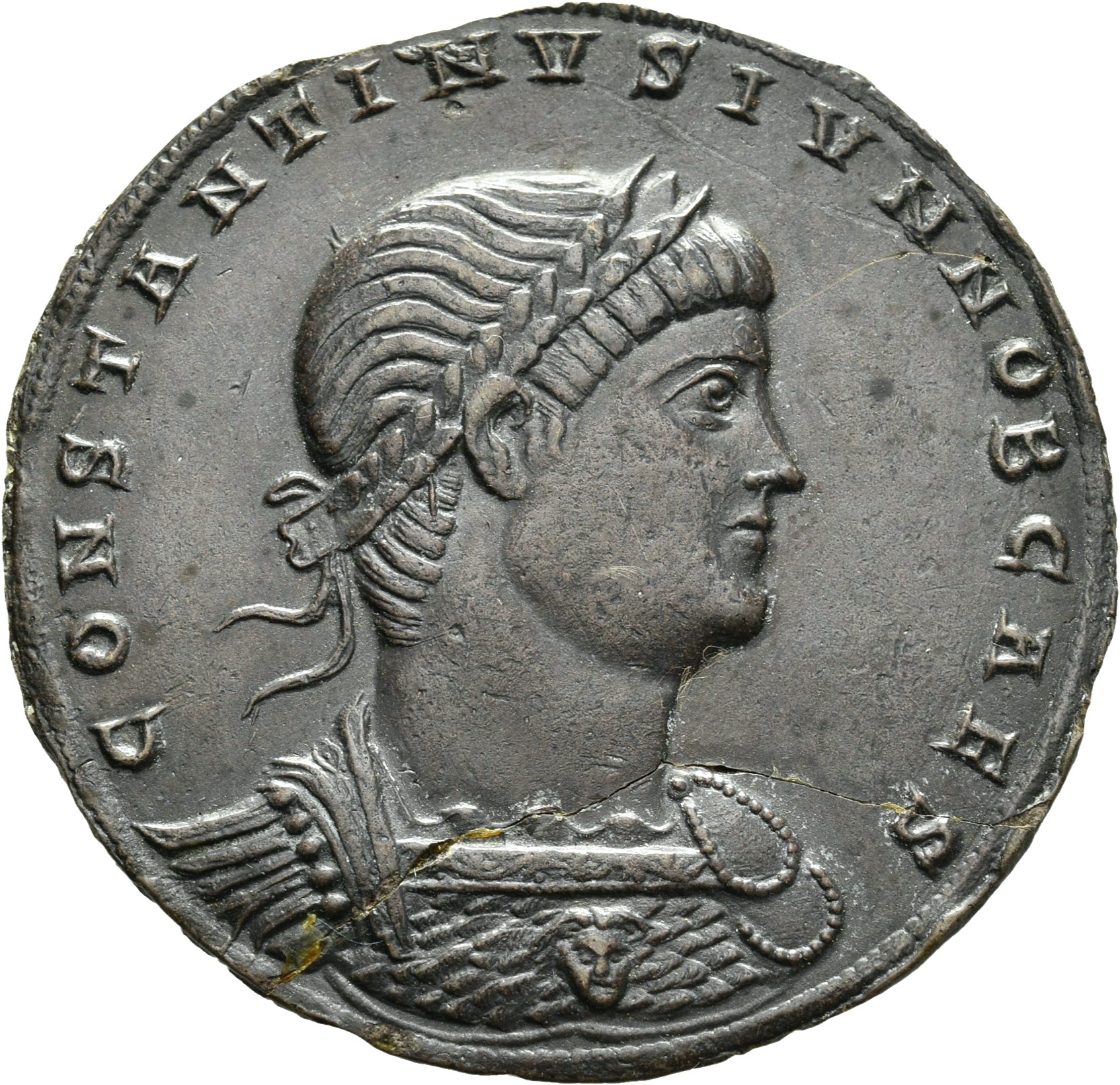 RIC VII Nicomedia 174 Constantine I obverse, Bust of Constantine II, laureate, cuirassed, right