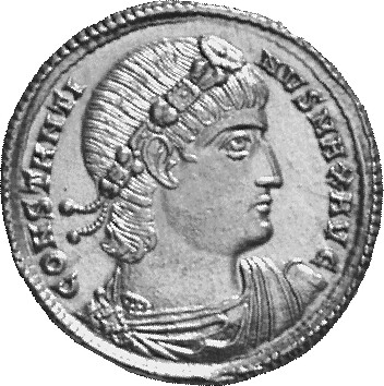 Constantine I obverse — Bust of Constantine I, rosette-diademed, draped, cuirassed, right