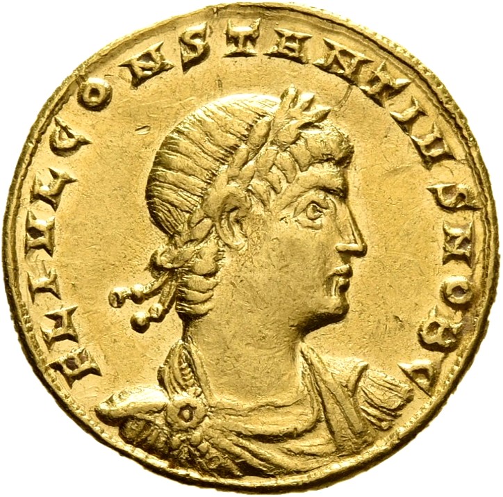 RIC VII Nicomedia 182 Constantine I obverse, Bust of Constantius II, laureate, draped, cuirassed, right