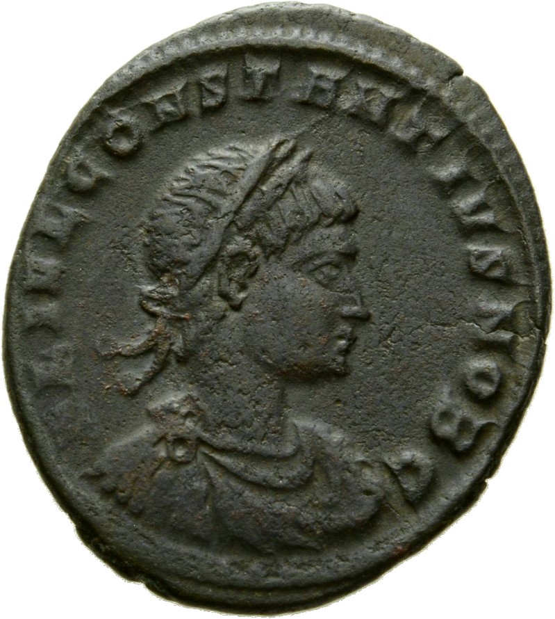RIC VII Nicomedia 191 Constantine I obverse, Bust of Constantius II, laureate, draped, cuirassed, right