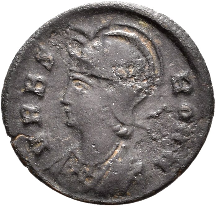 RIC VII Nicomedia 195 Constantine I obverse, Bust of Roma, helmeted, wearing imperial cloak, left
