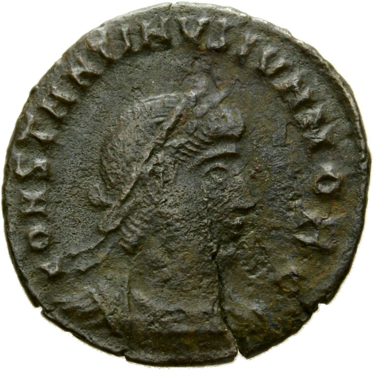 Constantine I obverse — Bust of Constantine II, laureate, cuirassed, right