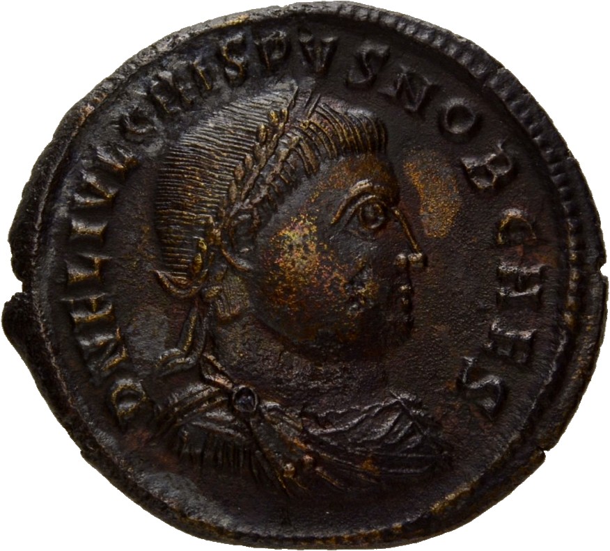 RIC VII Nicomedia 32 Licinius obverse, Bust of Crispus, laureate, draped, cuirassed, right