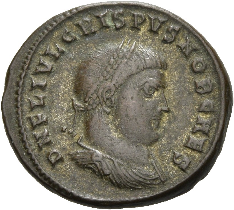 RIC VII Nicomedia 32 Licinius obverse, Bust of Crispus, laureate, draped, cuirassed, right