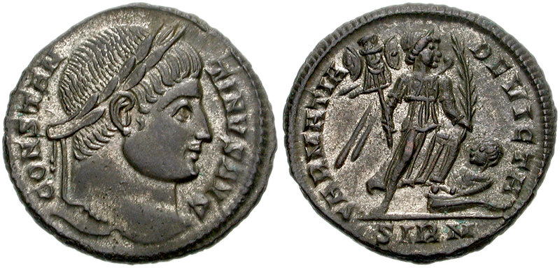 RIC VII Nicomedia 48 Licinius obverse, Bust of Crispus, laureate, draped, cuirassed, right