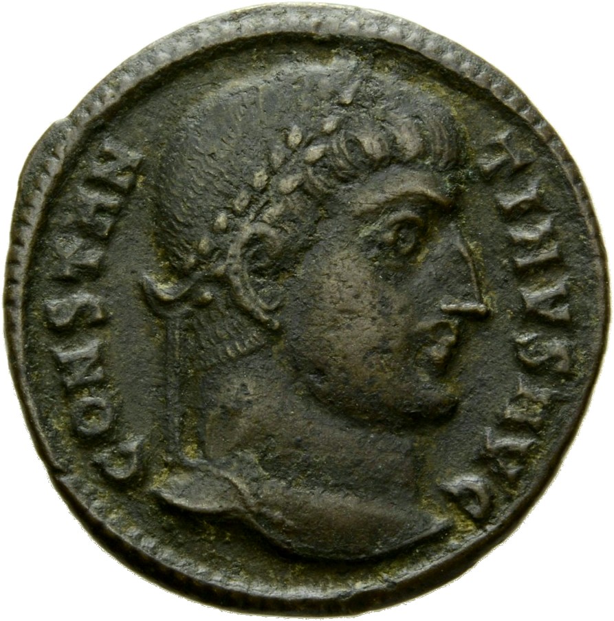 Constantine I obverse — Head of Constantine I, laureate, right