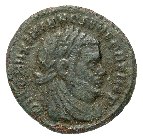 RIC VII Rome 104 Licinius obverse, Head of Maximian, veiled, laureate, right