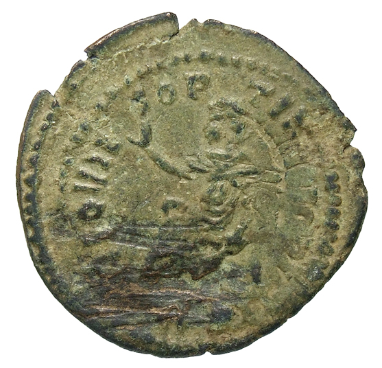 RIC VII Rome 105 Licinius reverse, Constantius Chlorus, veiled, draped, seated left in curule chair, raising right hand an...