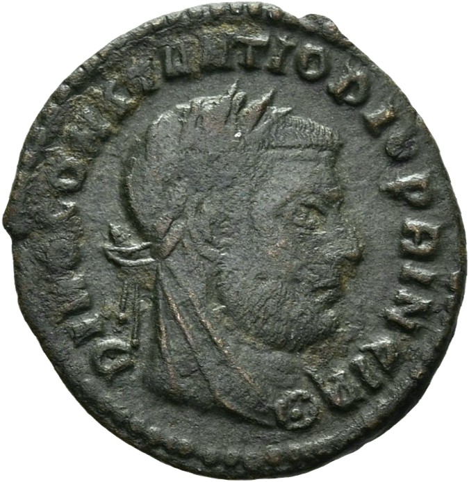 RIC VII Rome 105 Licinius obverse, Head of Constantius Chlorus, veiled, laureate, right