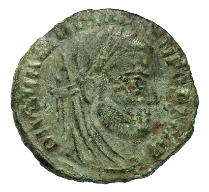 RIC VII Rome 107 Licinius obverse, Head of Maximian, veiled, laureate, right
