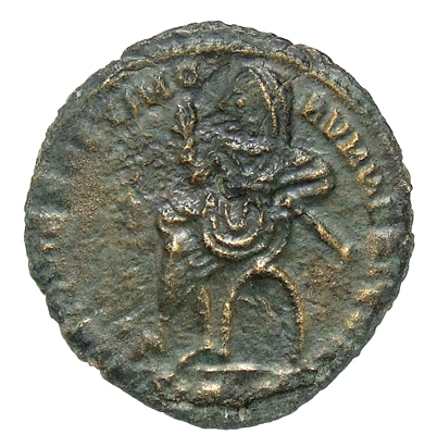 RIC VII Rome 108 Licinius reverse, Constantius Chlorus, veiled, draped, seated left in curule chair, raising right hand an...