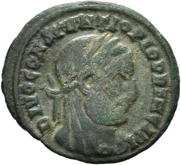 RIC VII Rome 108 Licinius obverse, Head of Constantius Chlorus, veiled, laureate, right