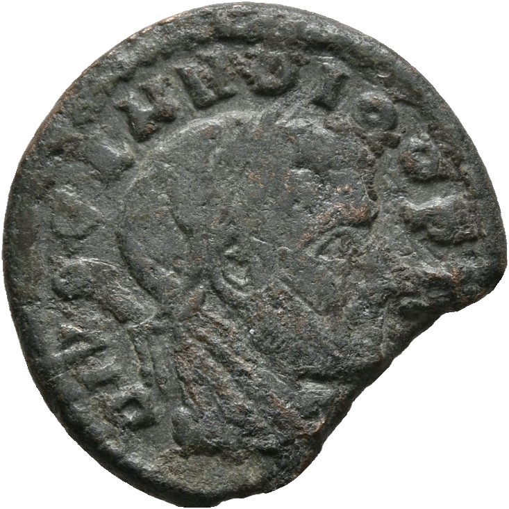 RIC VII Rome 112 Licinius obverse, Head of Claudius II Gothicus, veiled, laureate, right